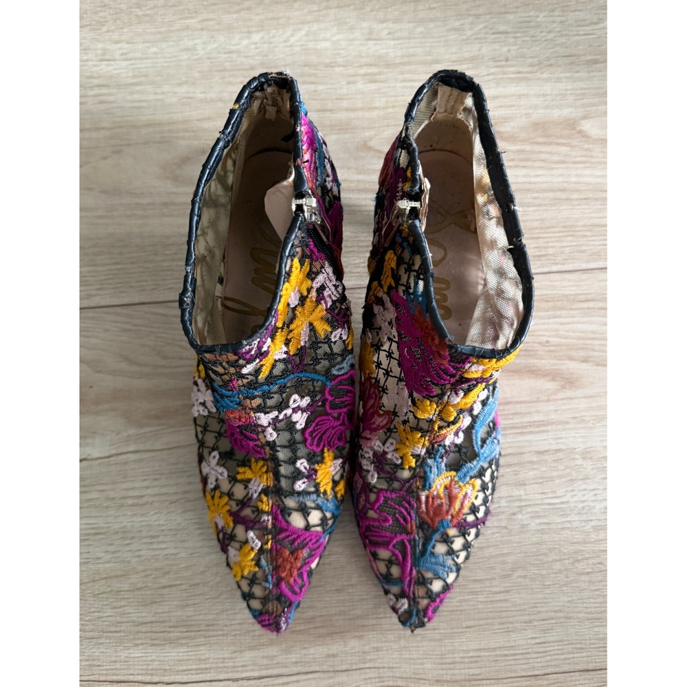 Sam Edelman Floral Embroidered Mesh Kitten Heel Ankle Boots Multi Color Size 6.5 - Picture 3 of 7